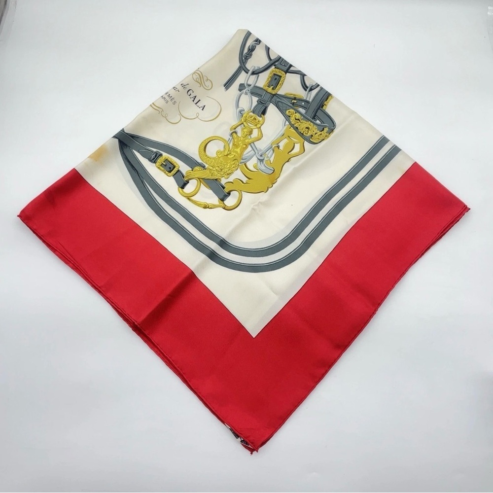 HERMES Iconic “Brides de Gala” Red Silk Luxury Equestrian Silk Scarf - Picture 6 of 11